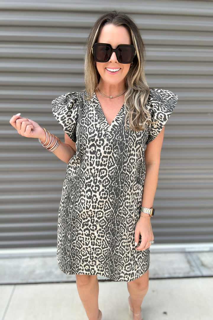 Leopard Charm Ruffle Sleeve Dress
