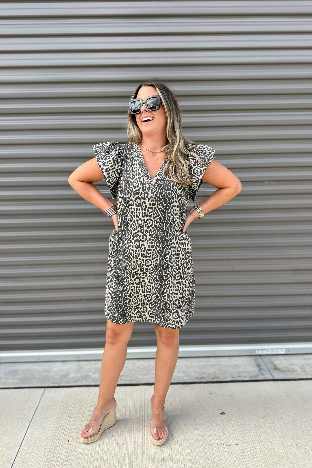 Leopard Charm Ruffle Sleeve Dress