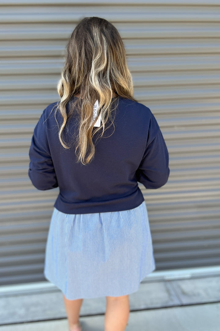 Getting Classy Mixed-fabric Dress - Navy