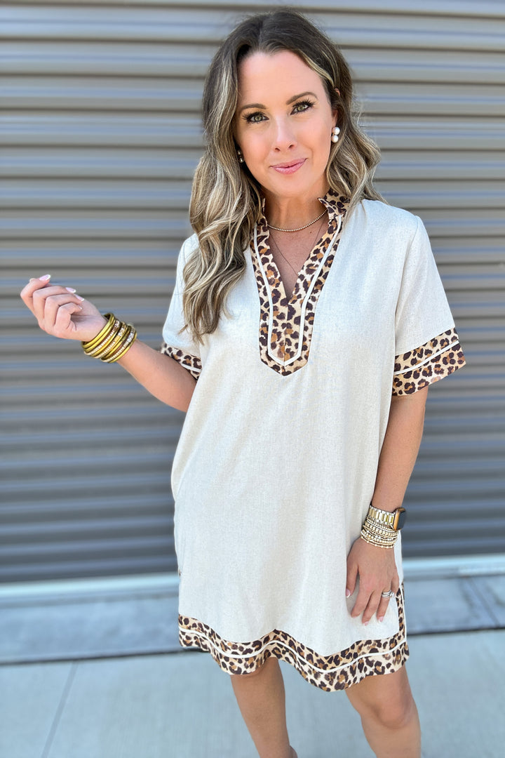 Wild Side Trim Dress - Oatmeal