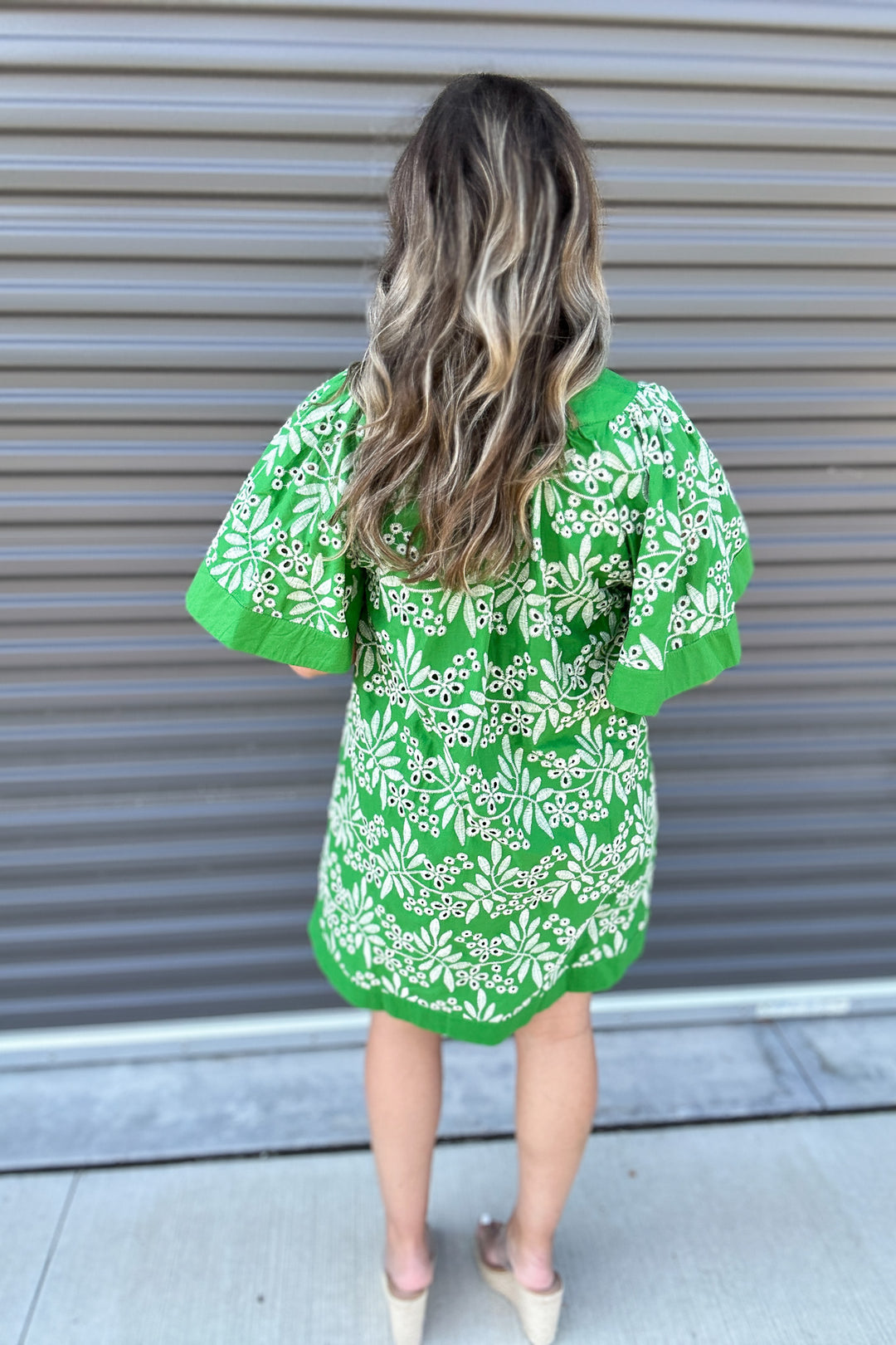 Palm Breeze Embroidered Dress - Green