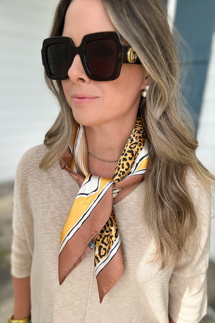 HORSE LEOPARD PATTERN BANDANA SQUARE SILKY SCARF