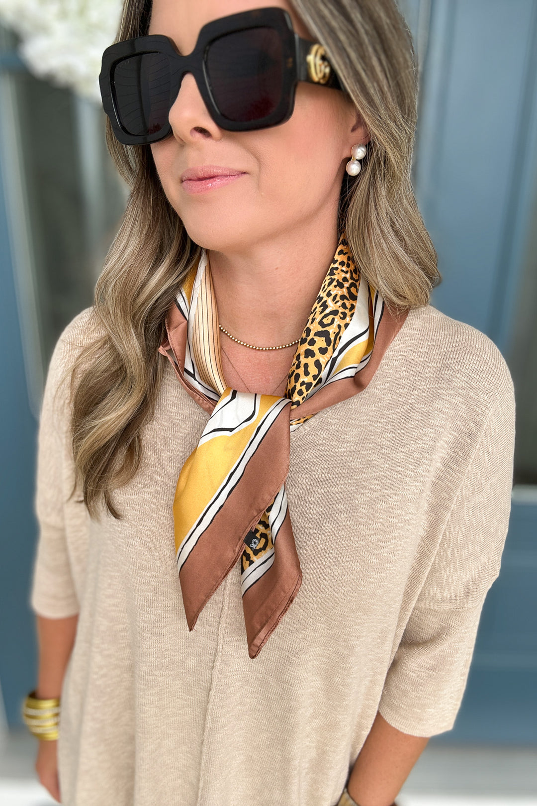 HORSE LEOPARD PATTERN BANDANA SQUARE SILKY SCARF