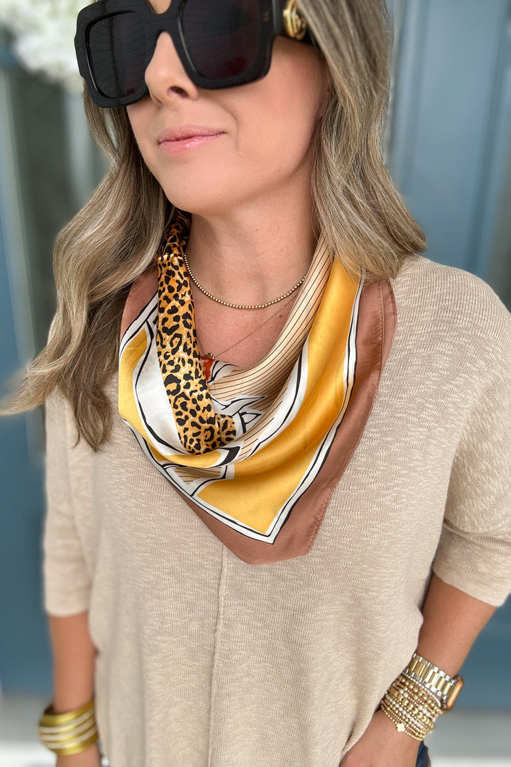 HORSE LEOPARD PATTERN BANDANA SQUARE SILKY SCARF