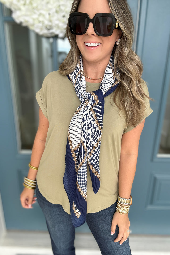 Navy LEOPARD PLEATS BANDANA SCARF