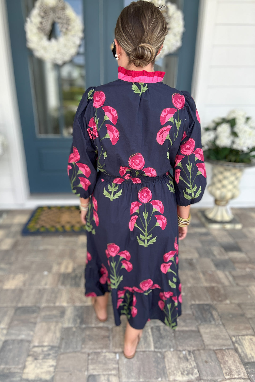 Ruffle Bloom Midi Dress - Navy