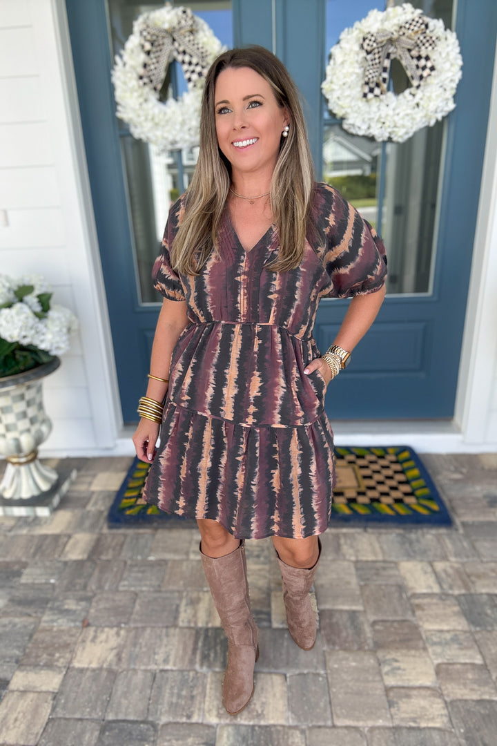 THML: Autumn Ember Tiered Mini Dress