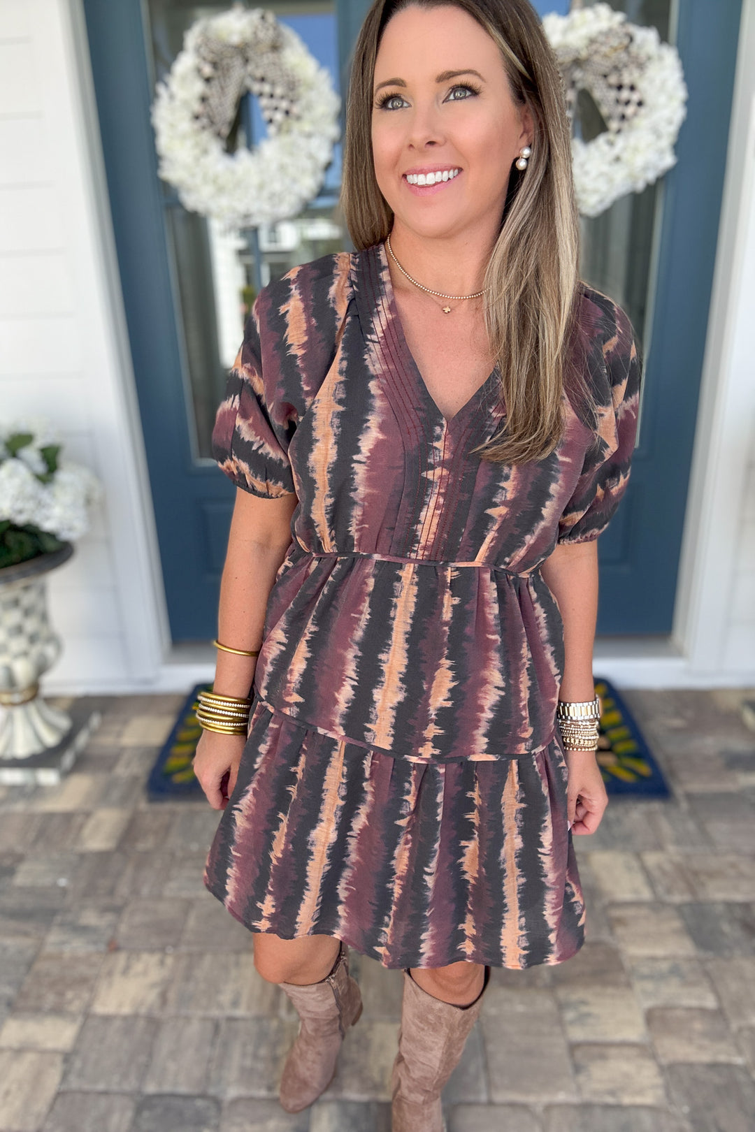 THML: Autumn Ember Tiered Mini Dress
