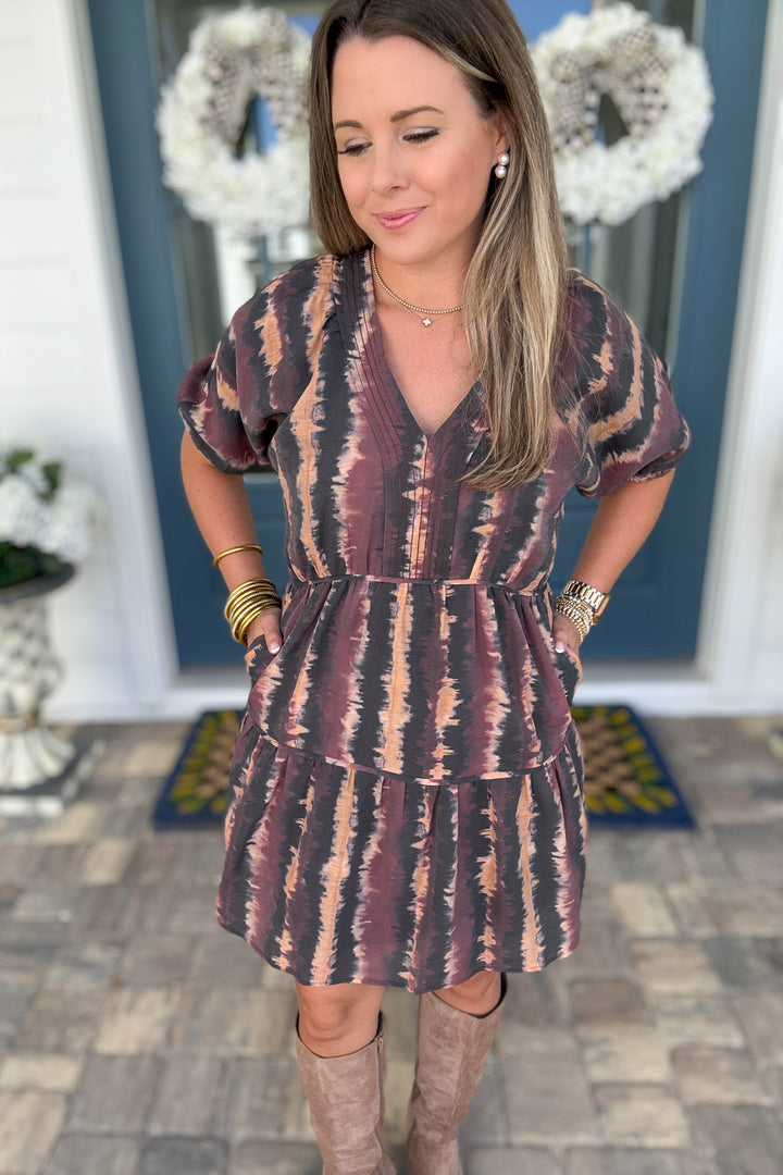 THML: Autumn Ember Tiered Mini Dress