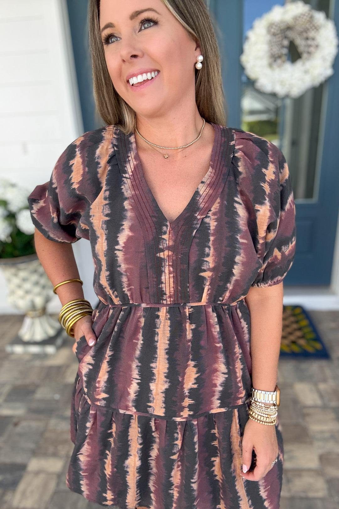 THML: Autumn Ember Tiered Mini Dress