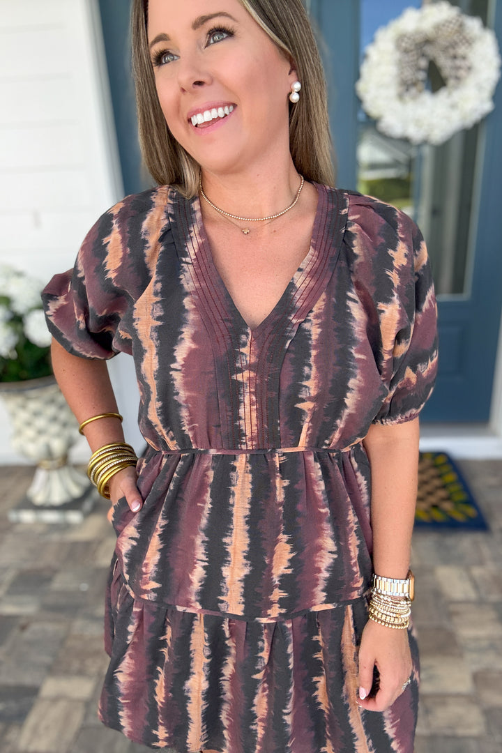 THML: Autumn Ember Tiered Mini Dress
