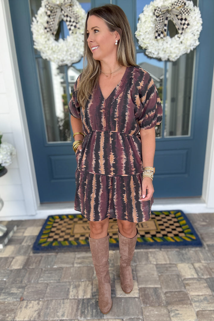 THML: Autumn Ember Tiered Mini Dress