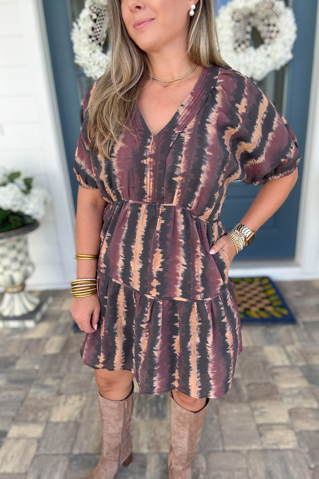 THML: Autumn Ember Tiered Mini Dress