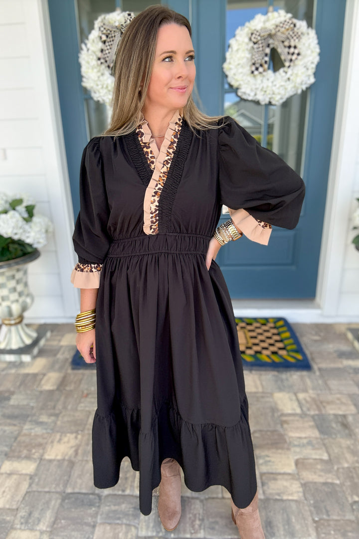 Main Character Moment Midi Dress - Black Leopard