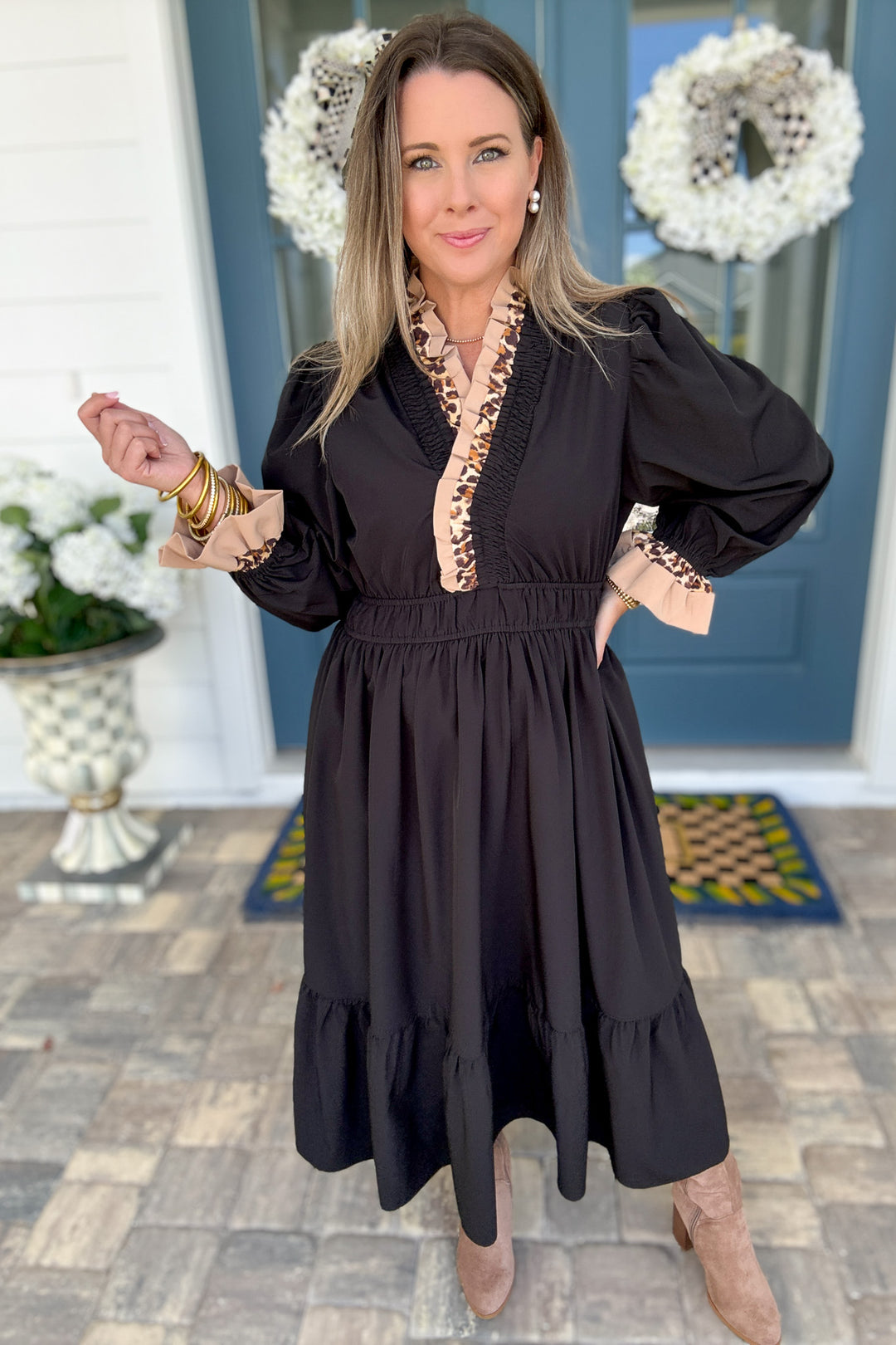 Main Character Moment Midi Dress - Black Leopard