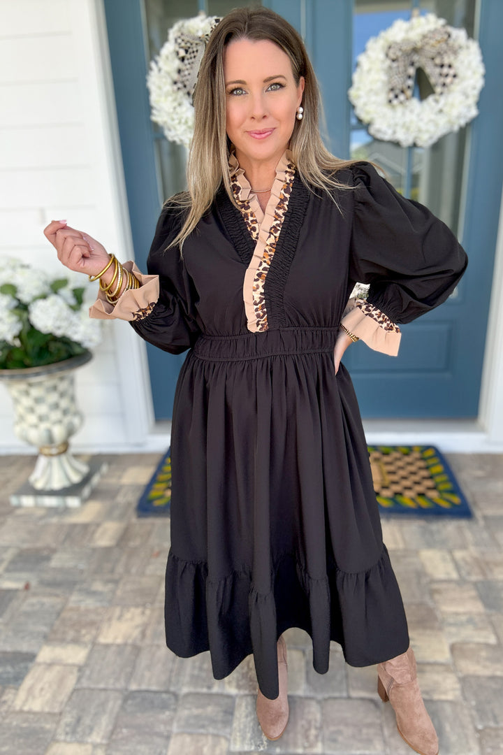 Main Character Moment Midi Dress - Black Leopard