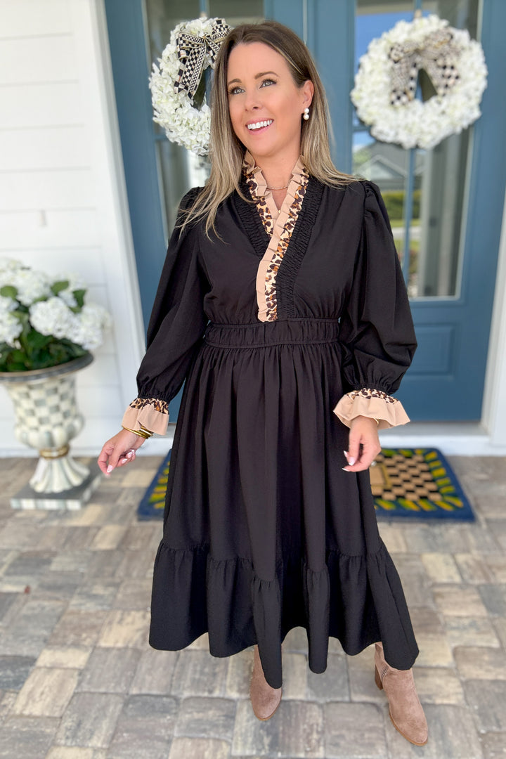 Main Character Moment Midi Dress - Black Leopard