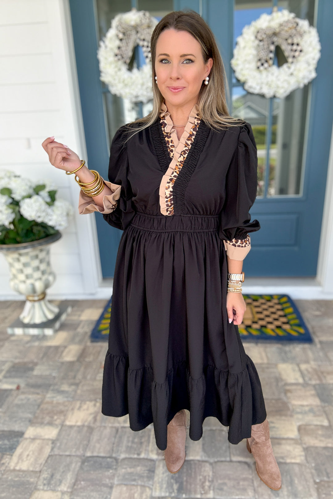 Main Character Moment Midi Dress - Black Leopard