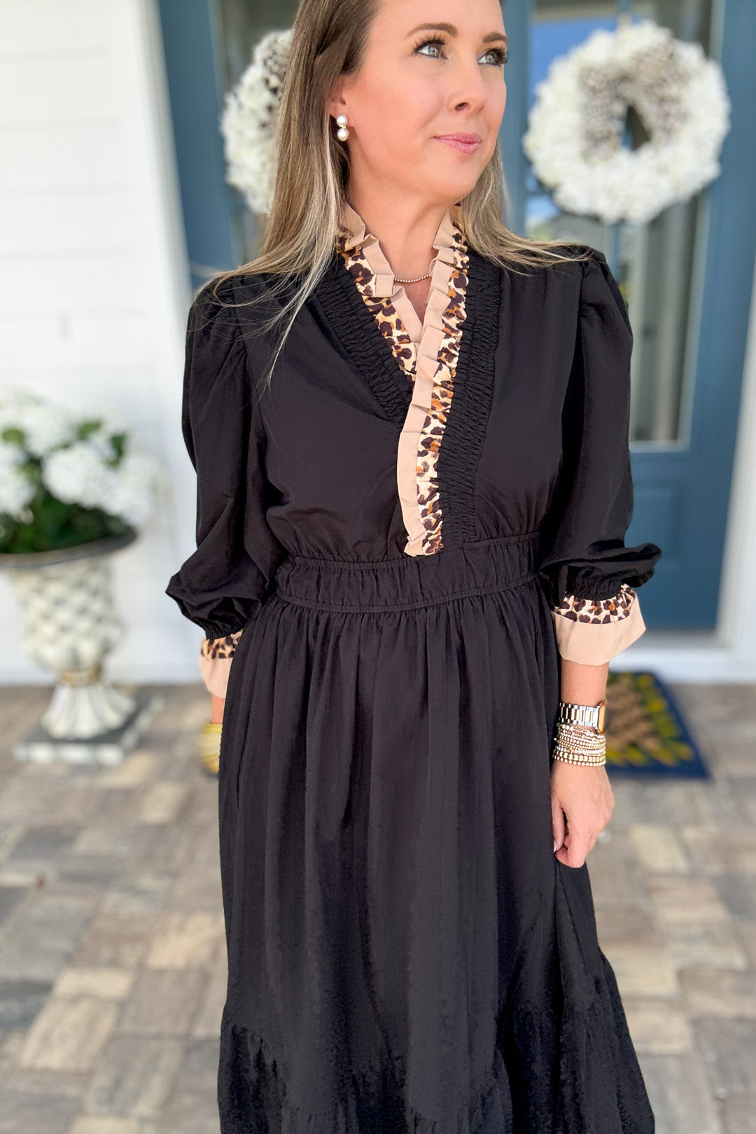 Main Character Moment Midi Dress - Black Leopard