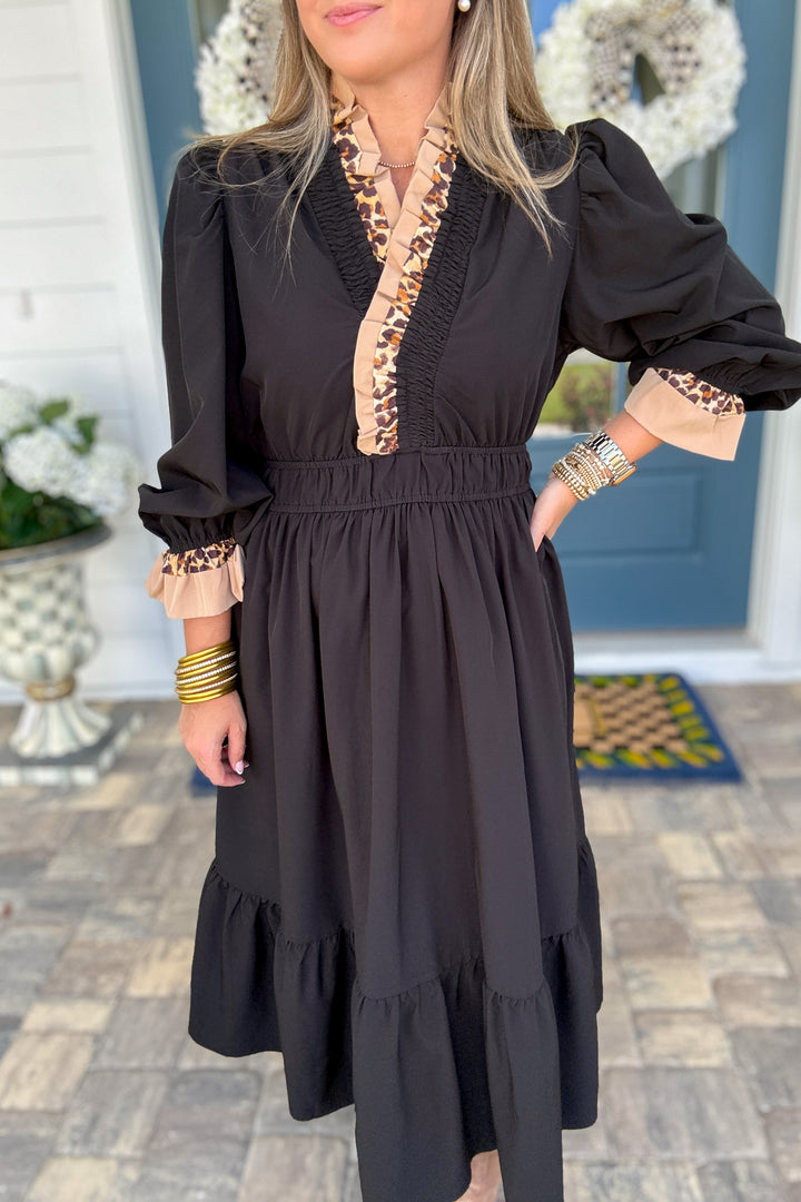 Main Character Moment Midi Dress - Black Leopard