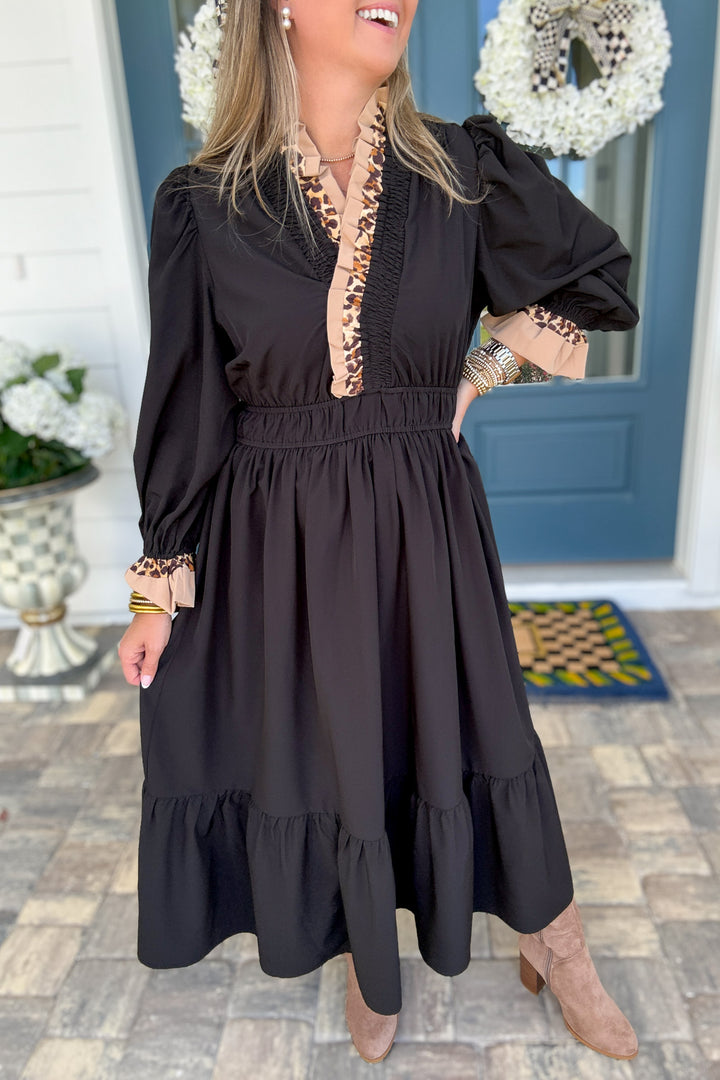 Main Character Moment Midi Dress - Black Leopard