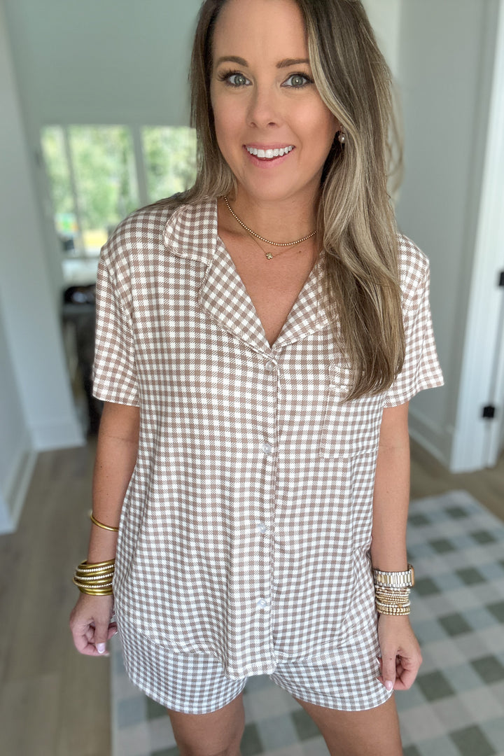 Z Supply: Amy Gingham PJ Top - Iced Coffee