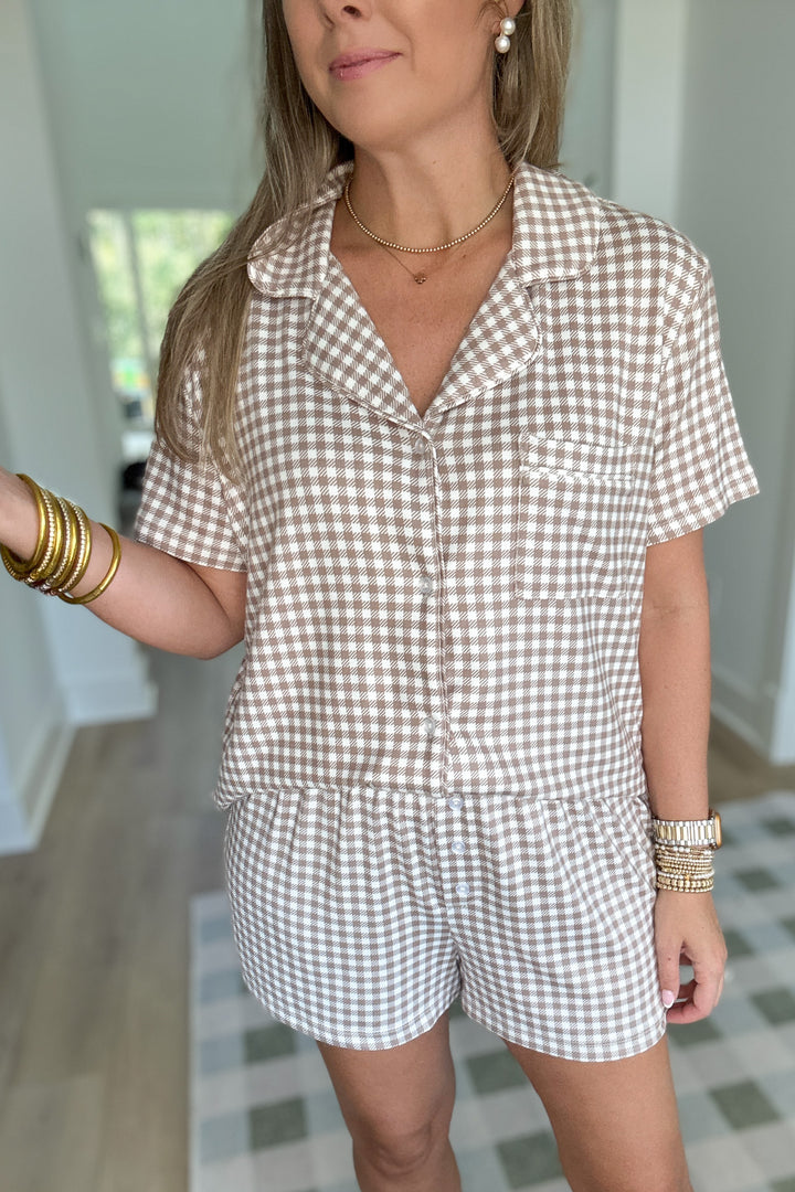 Z Supply: Amy Gingham PJ Top - Iced Coffee