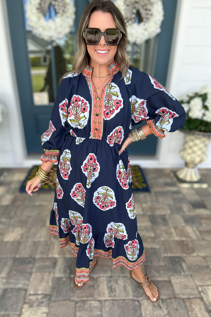 Where My Girls At Midi Dress - Navy