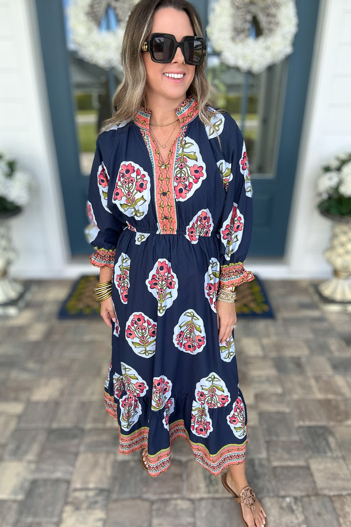 Where My Girls At Midi Dress - Navy