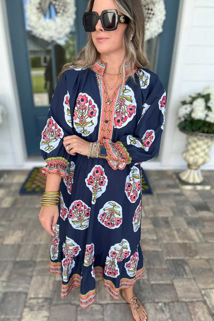 Where My Girls At Midi Dress - Navy