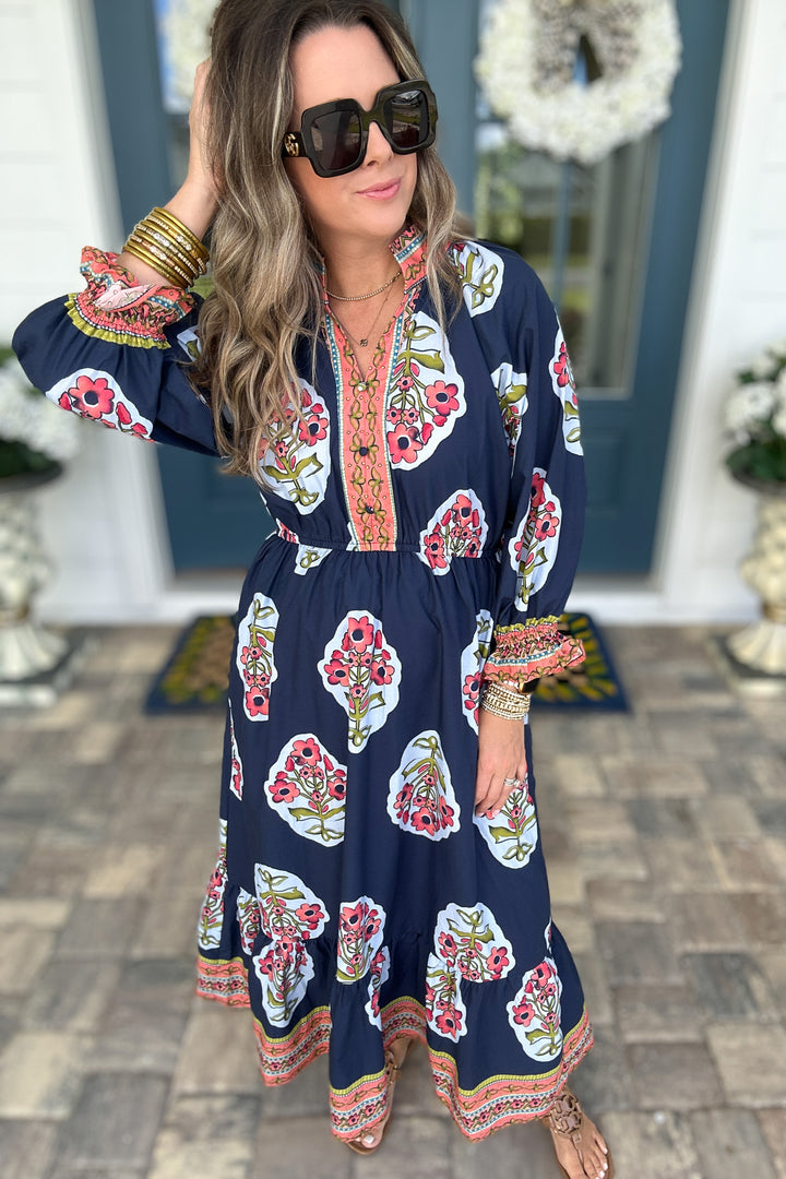 Where My Girls At Midi Dress - Navy