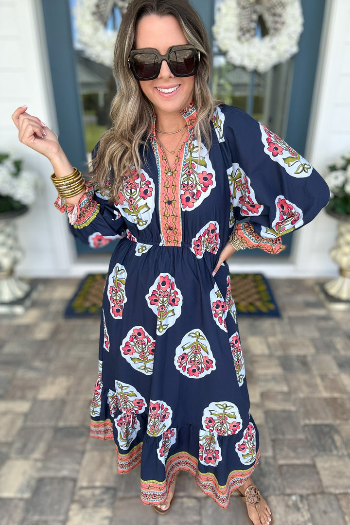 Where My Girls At Midi Dress - Navy