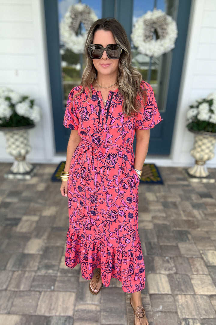 Camila Dress - Toile Tulip Coral