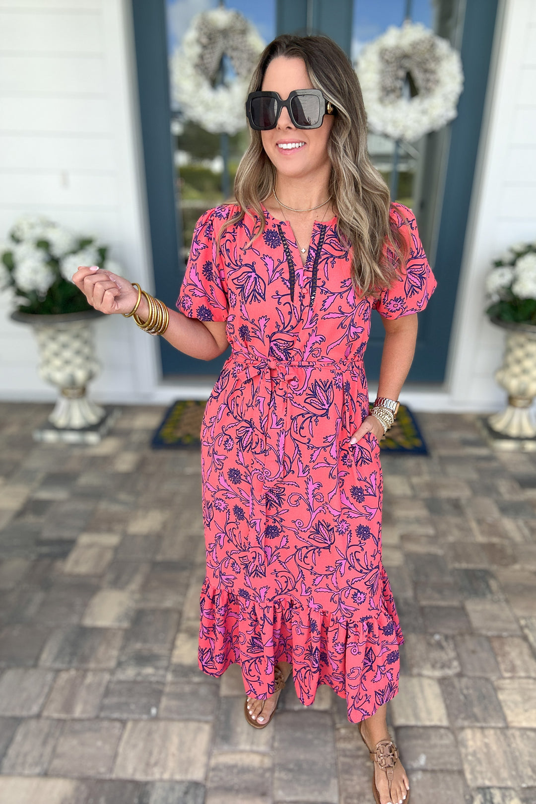 Camila Dress - Toile Tulip Coral