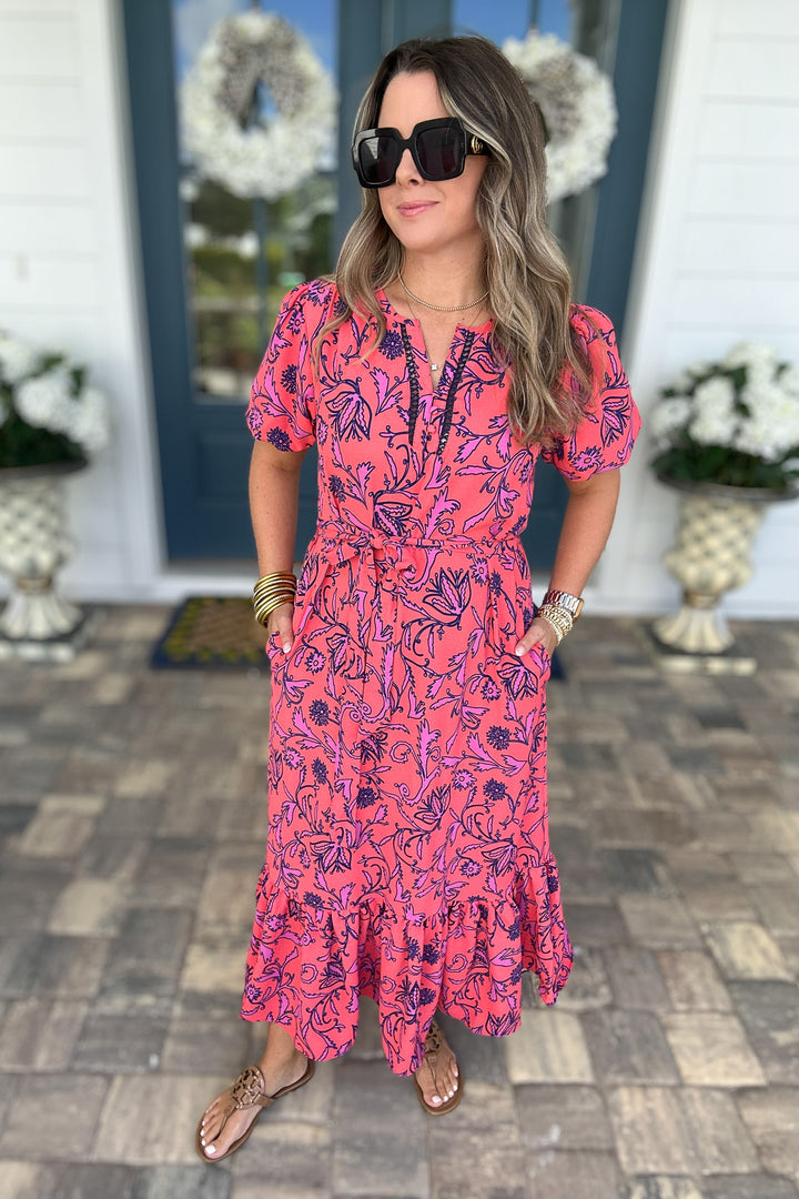 Camila Dress - Toile Tulip Coral