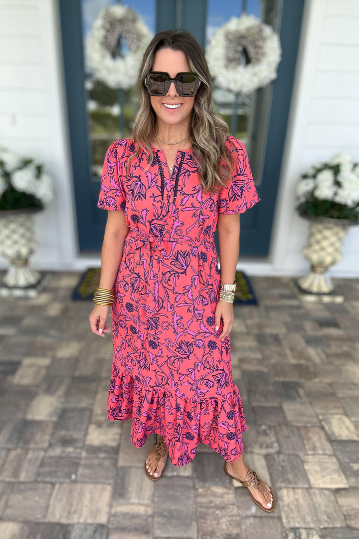Camila Dress - Toile Tulip Coral