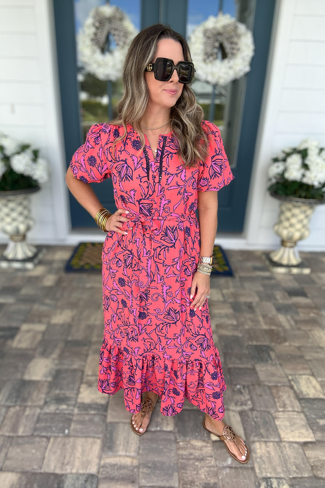 Camila Dress - Toile Tulip Coral