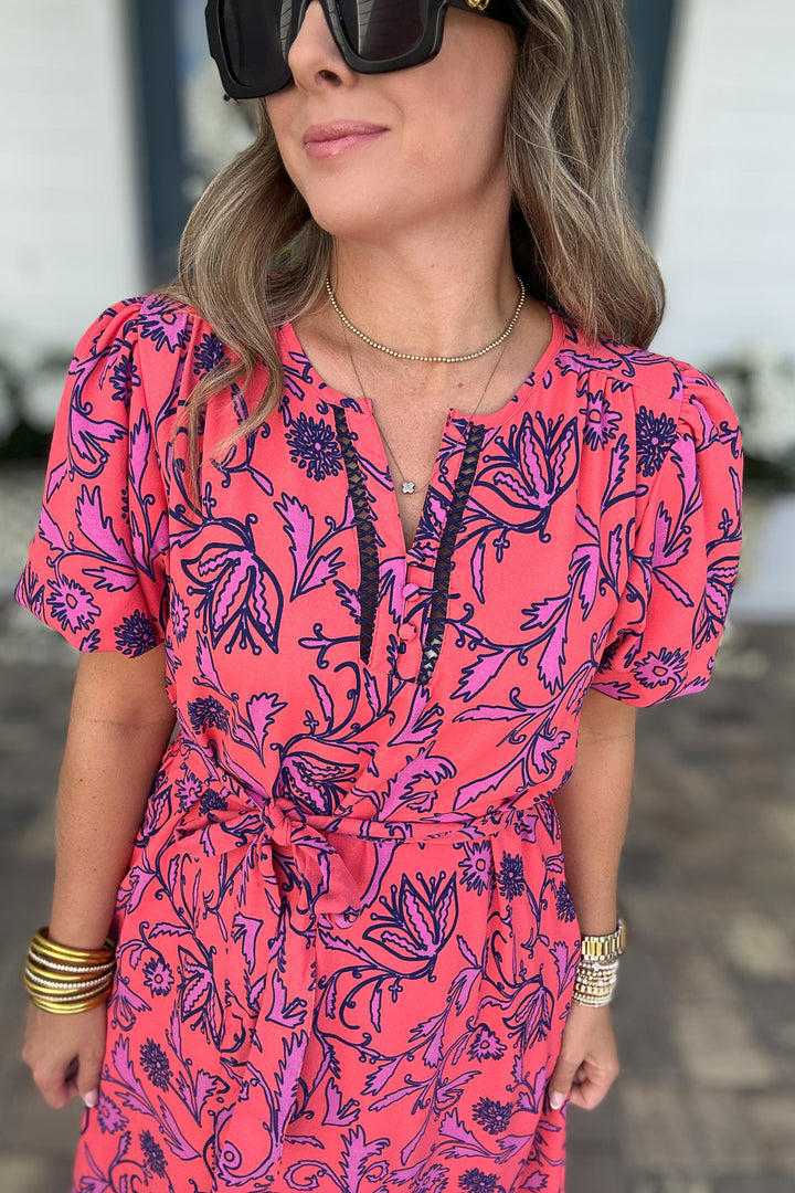 Camila Dress - Toile Tulip Coral