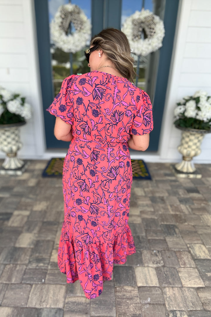 Camila Dress - Toile Tulip Coral
