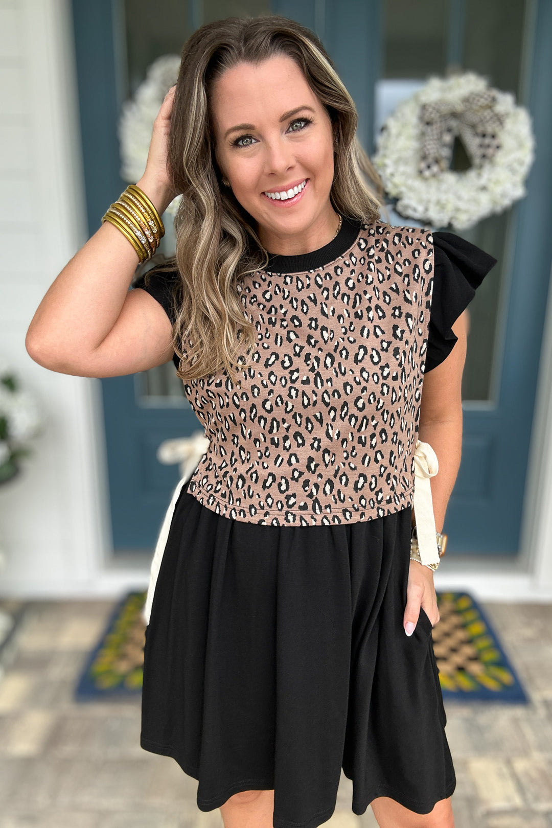 Tie It Leopard Mini Dress - Black