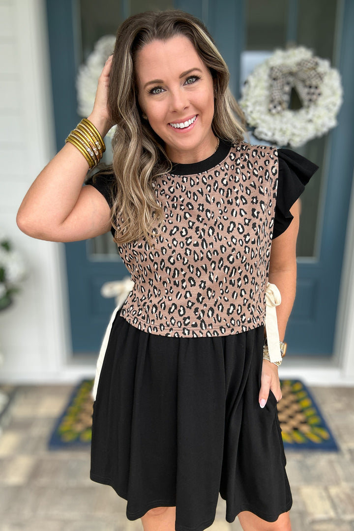 Tie It Leopard Mini Dress - Black