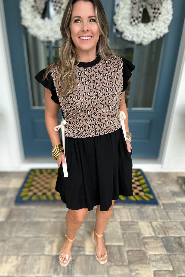 Tie It Leopard Mini Dress - Black