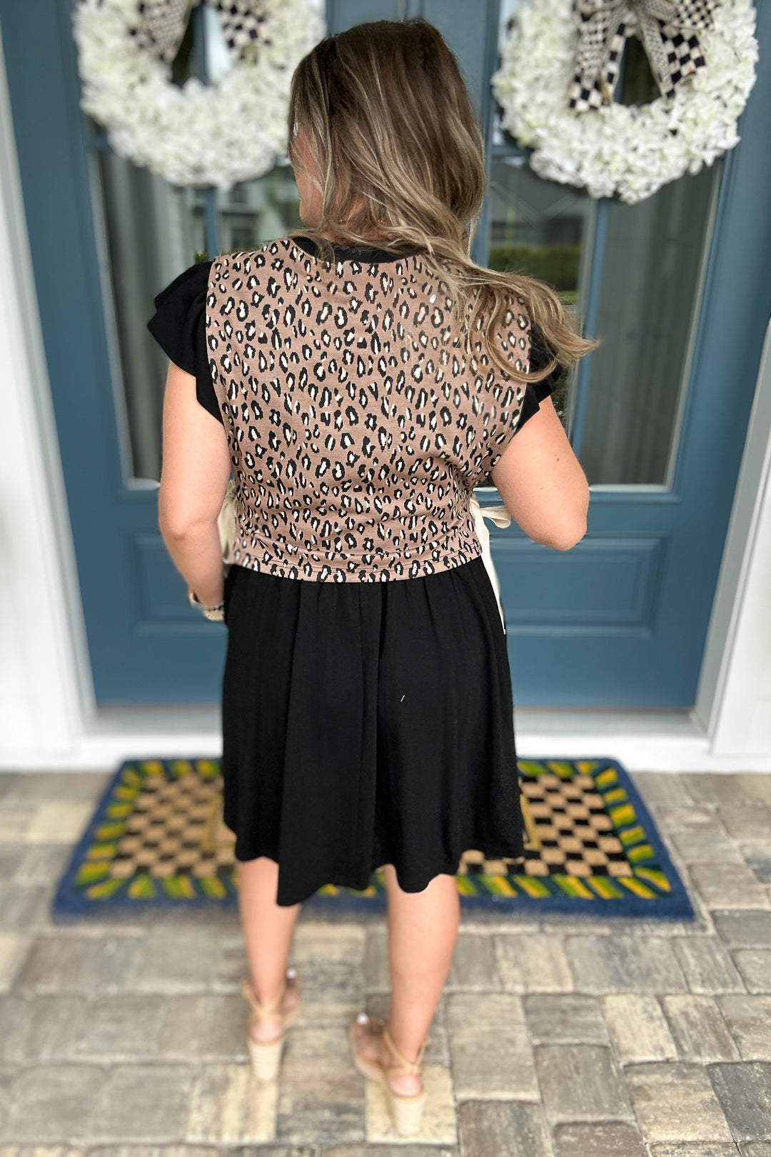Tie It Leopard Mini Dress - Black