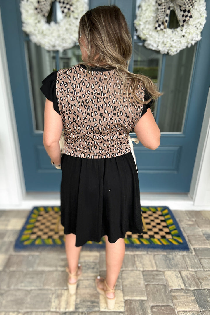 Tie It Leopard Mini Dress - Black