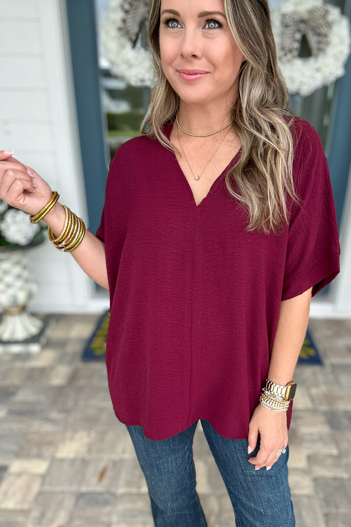V-Neck Classic Top - Wine