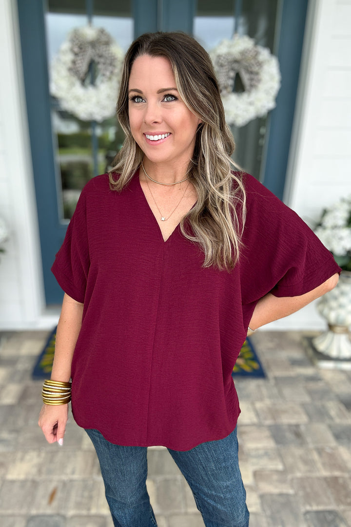 V-Neck Classic Top - Wine
