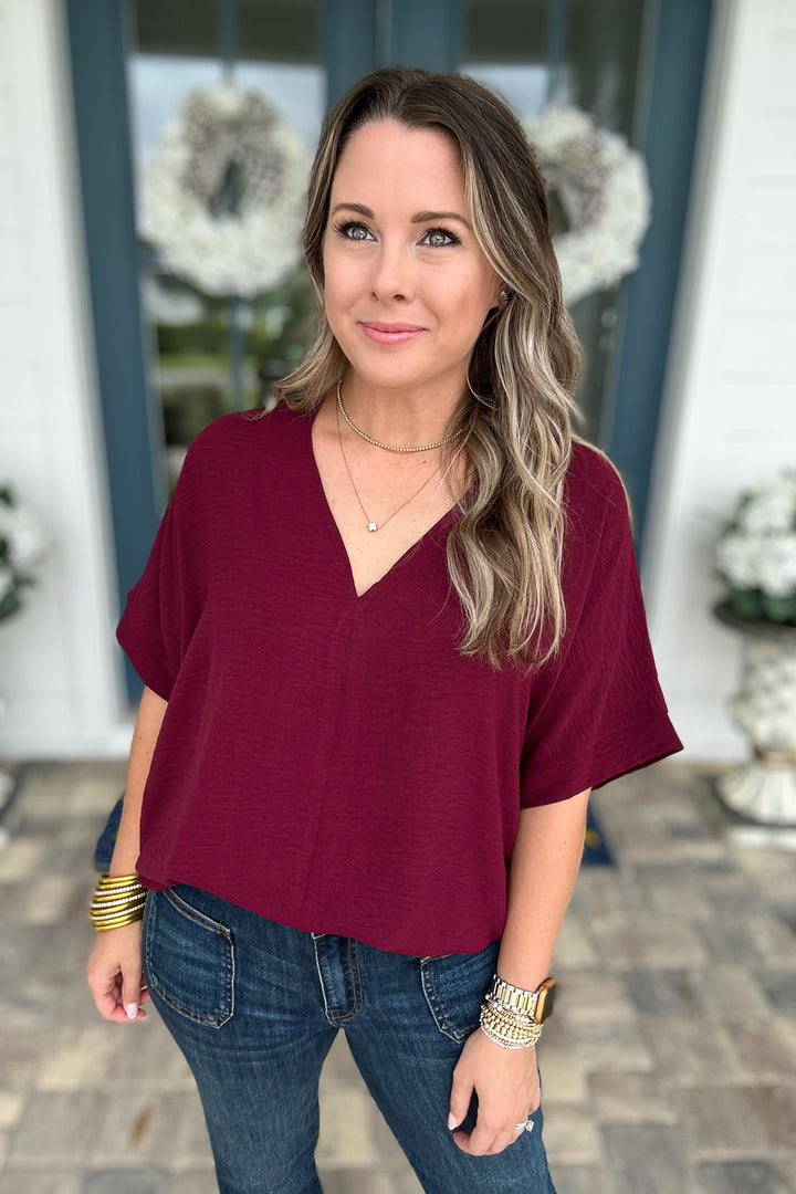 V-Neck Classic Top - Wine