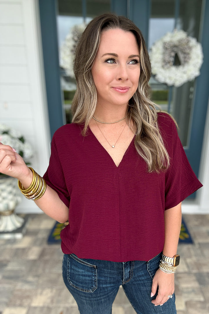 V-Neck Classic Top - Wine