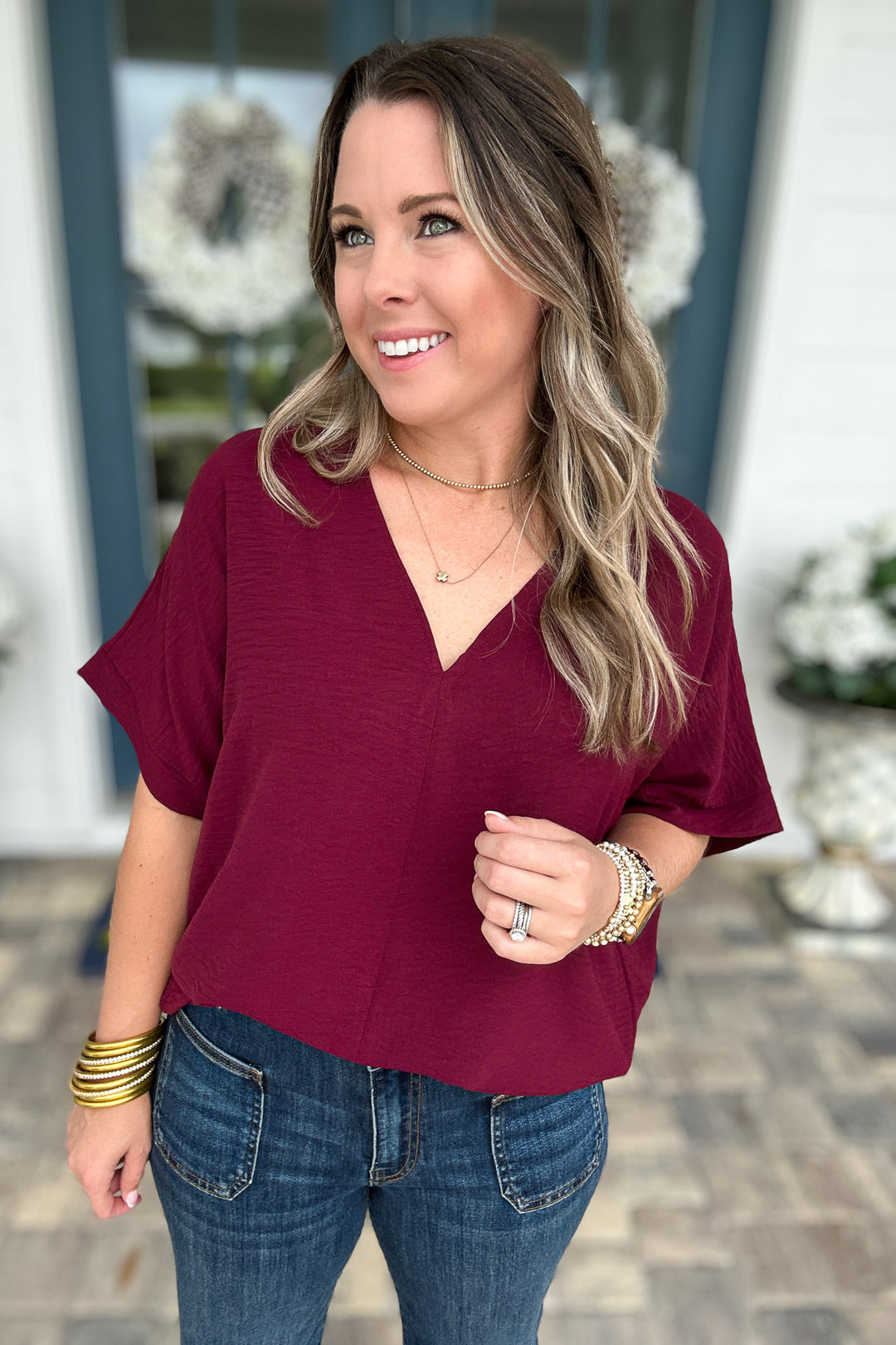 V-Neck Classic Top - Wine