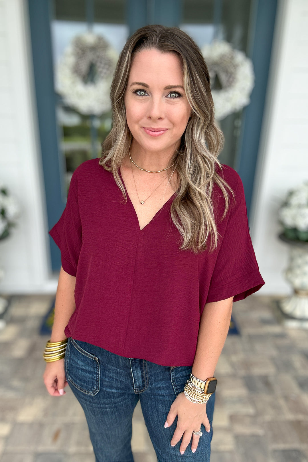 V-Neck Classic Top - Wine